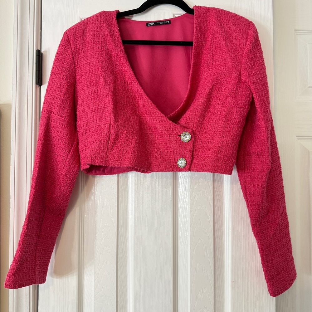 Zara Pink Cropped Cardigan Sweater